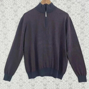 Toscano 100% Extrafine Merino wool Mock neck Pullover Striped Men's Sweatshirt L